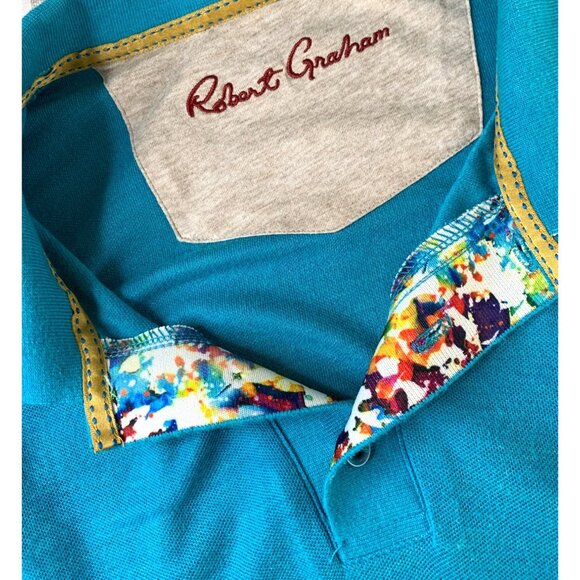 Robert Graham XL Classic Fit Teal Polo Shirt Contrast Accent RN10527 Vacay - Picture 6 of 10